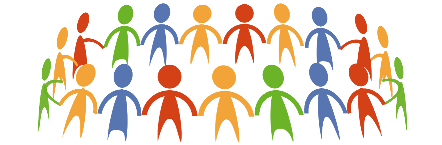Illustration of a diverse group of multicolored stick figures holding hands in a circle, symbolizing unity and teamwork.