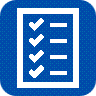 Checklist icon white fill blue background rounded corners