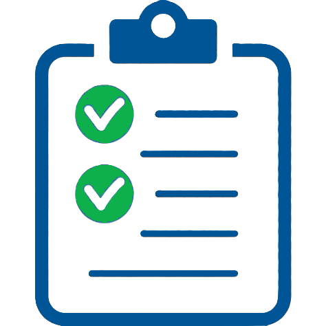 Checklist with blue outline and green checkmarks