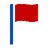 A simple icon depicting a red flag on a blue flagpole with a white background