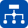 Flowchart icon white fill blue background rounded corners