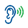 Icon of a blue ear with three green sound waves emanating to the right
