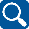 Magnifying glass icon white fill blue background rounded corners