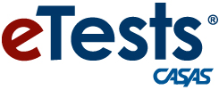 Logo featuring eTests in large red and blue letters with CASAS in smaller blue text beneath
